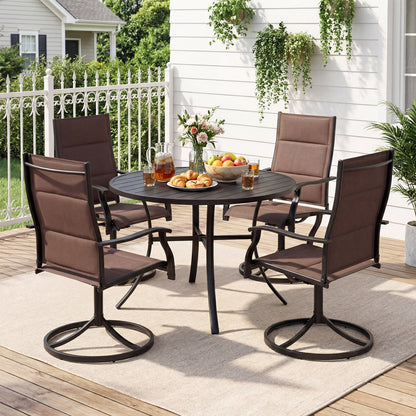 Patio Dining Table 108CM Round Metal Slat Table with Umbrella Hole-Black