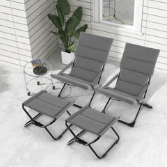 Patio Folding Sling Chair with Ottoman and Removable Cushion Set of 2-Grey