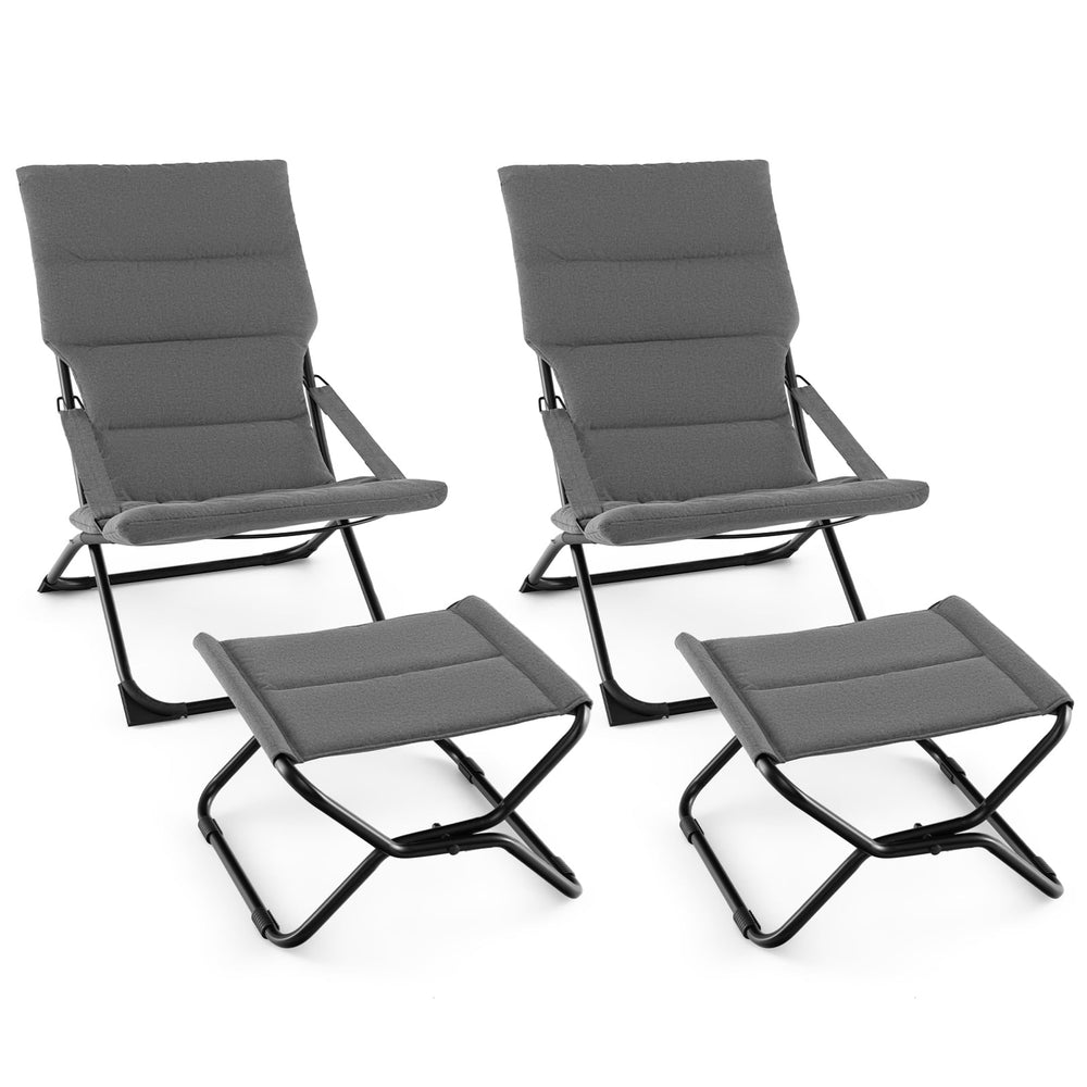 Patio Folding Sling Chair with Ottoman and Removable Cushion Set of 2-Grey