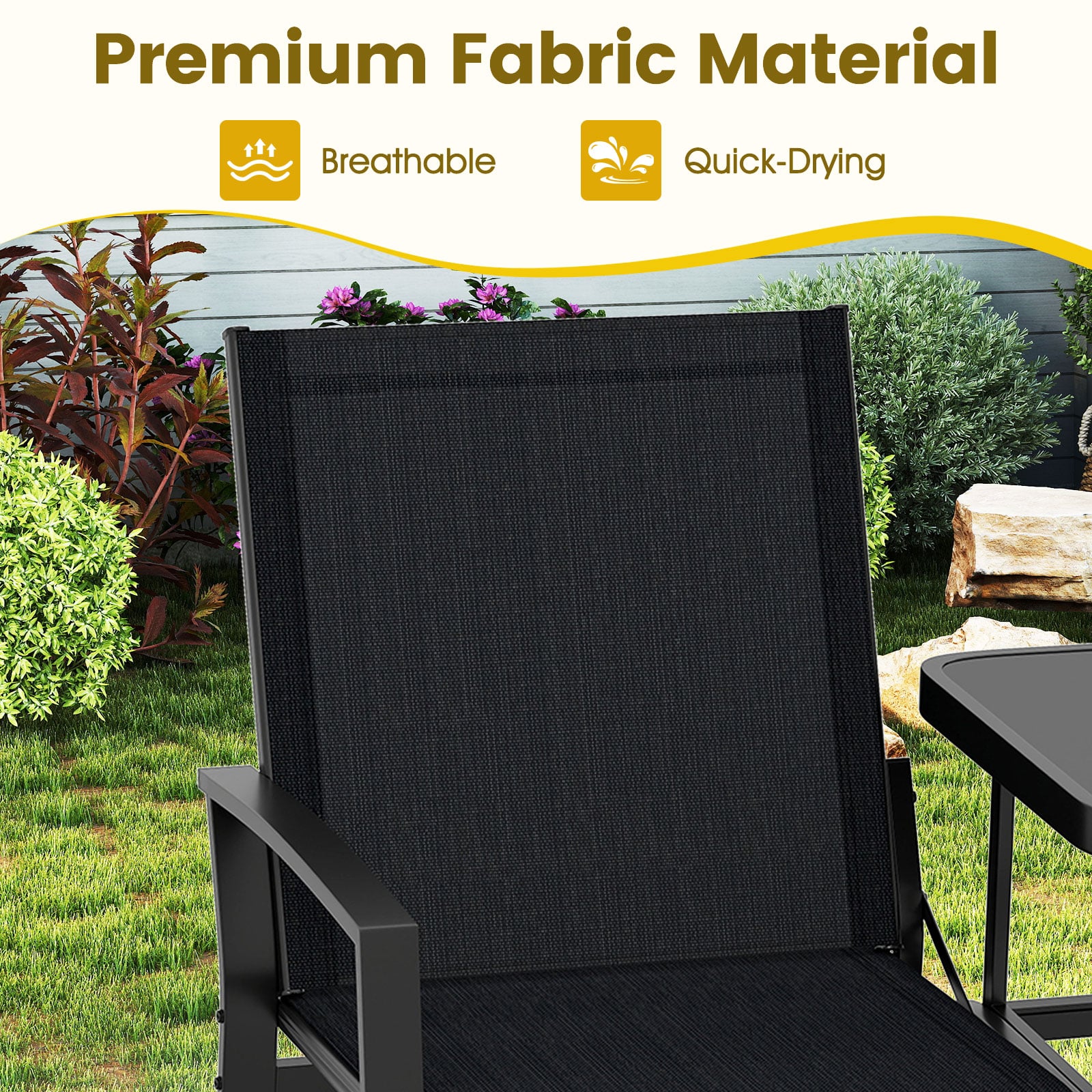 Patio Loveseat with Built-in Table 2-Seat Outdoor Furniture with Breathable Fabric Back and Seat-Black