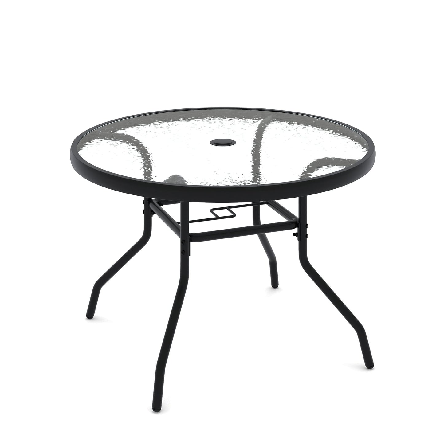 Patio Side Table Outdoor Round Bistro Table with Tempered Glass Top and Umbrella Hole