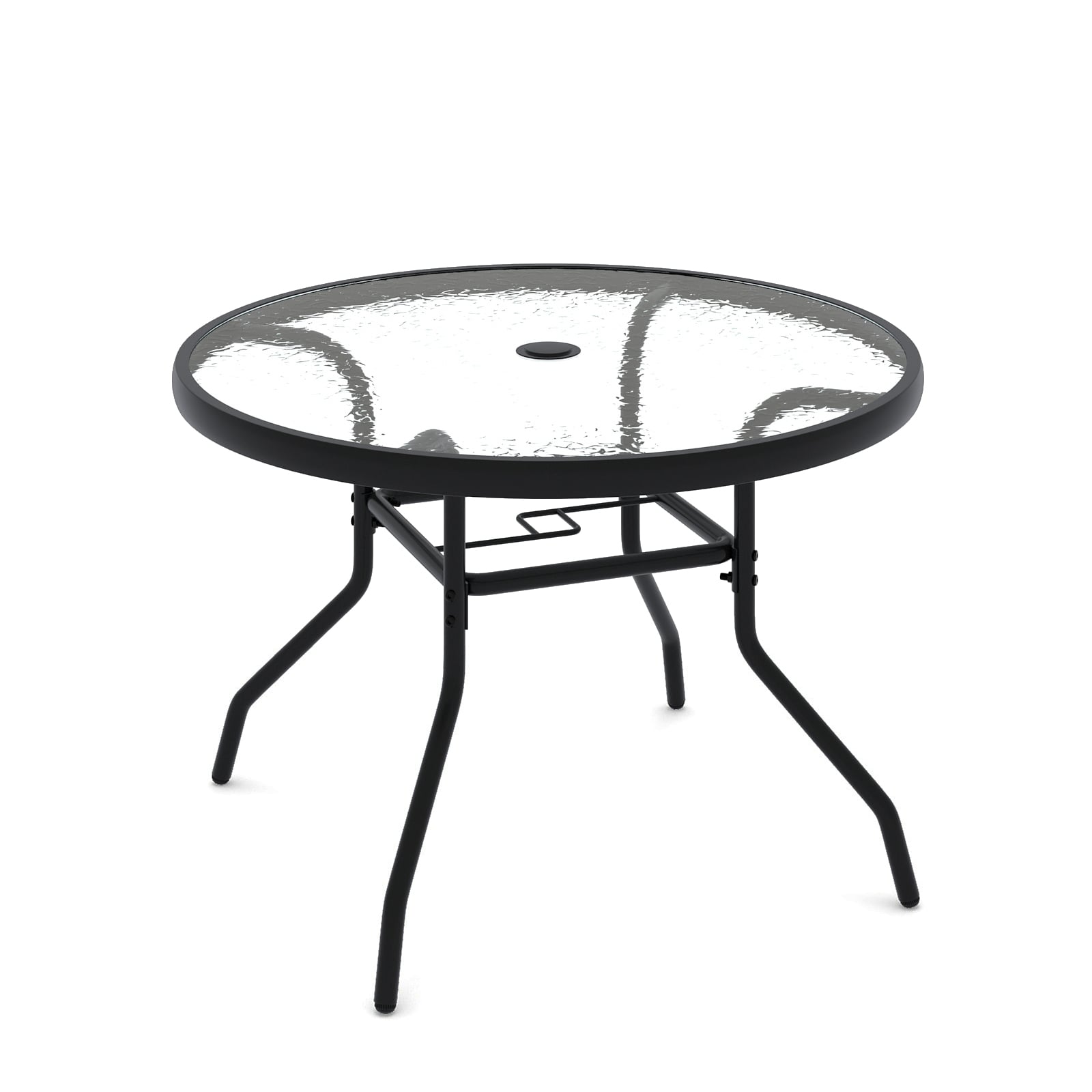 Patio Side Table Outdoor Round Bistro Table with Tempered Glass Top and Umbrella Hole