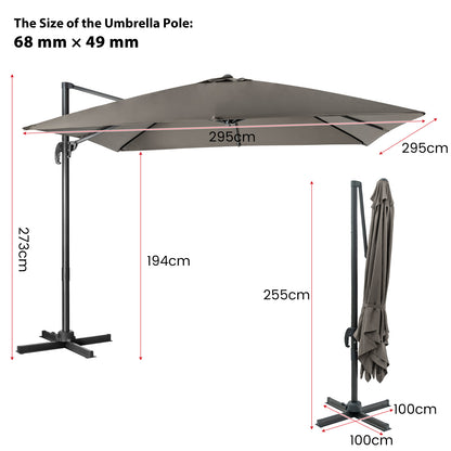 Patio Umbrella Square Offset with Cross Base and Tilt Adjustable-Grey