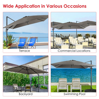 Patio Umbrella Square Offset with Cross Base and Tilt Adjustable-Grey