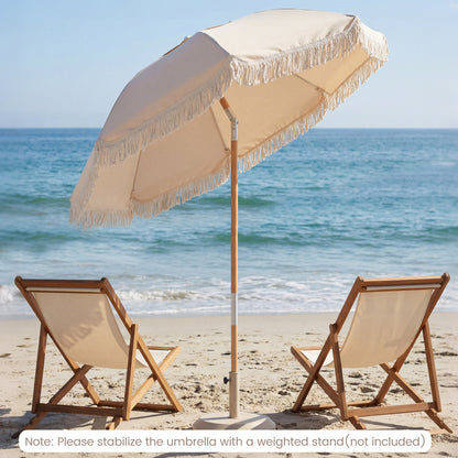 Patio Umbrella with Fringe Tassel Market Table Umbrella with Push Button Tilt-White