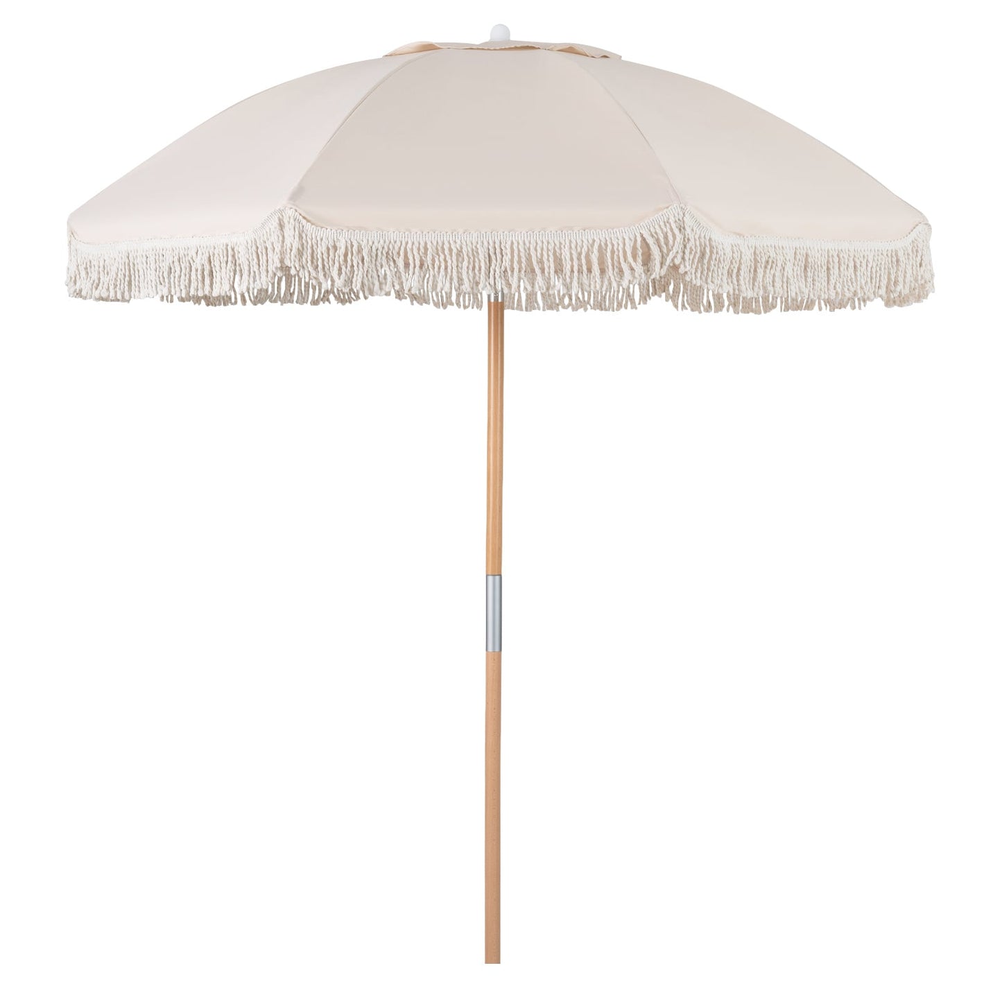 Patio Umbrella with Fringe Tassel Market Table Umbrella with Push Button Tilt-White