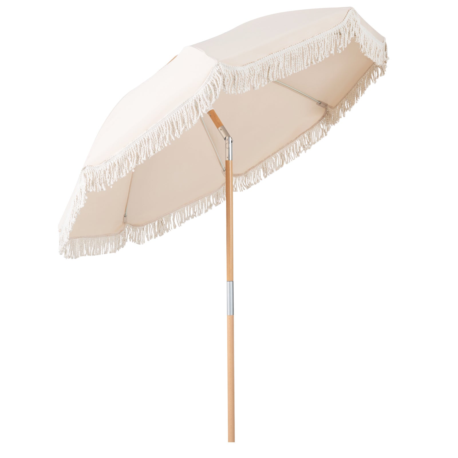 Patio Umbrella with Fringe Tassel Market Table Umbrella with Push Button Tilt-White