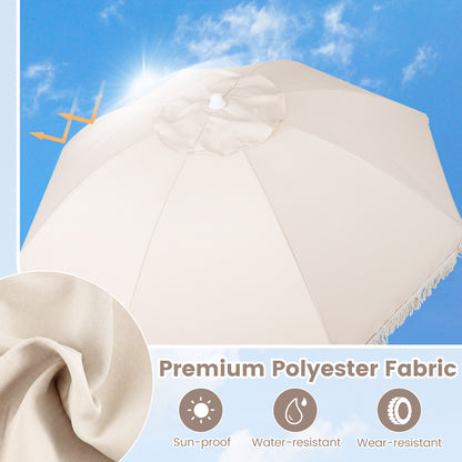 Patio Umbrella with Fringe Tassel Market Table Umbrella with Push Button Tilt-White