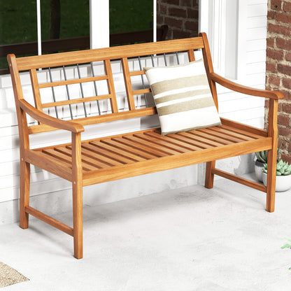 Patio Acacia Wood Bench Wooden 2-Person Outside Chair