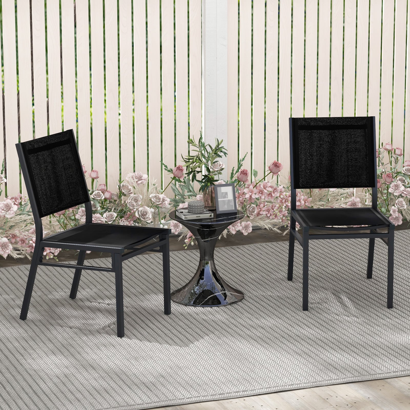 Patio Armless Chair with Breathable Seat and Backrest-2 Pieces