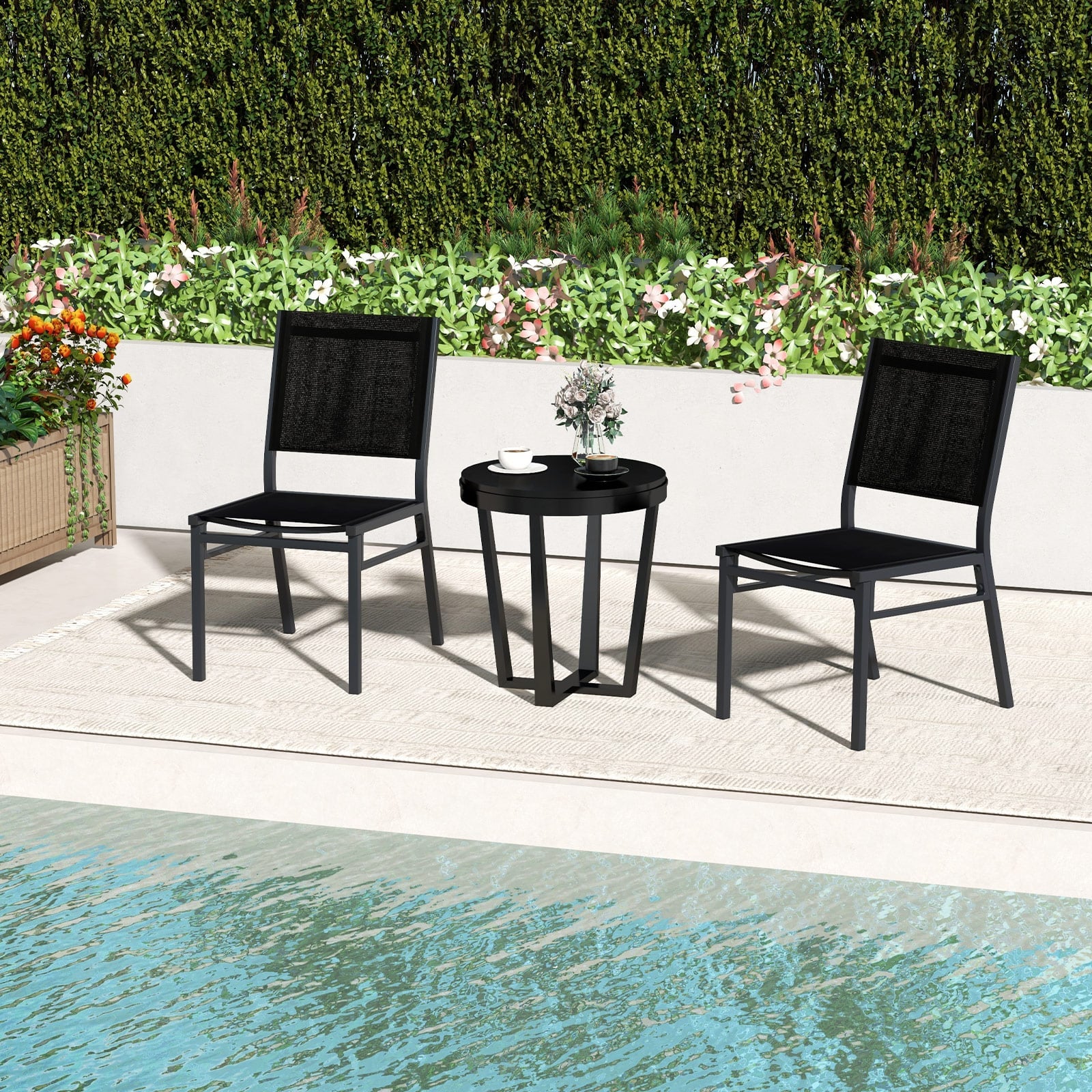 Patio Armless Chair with Breathable Seat and Backrest-2 Pieces