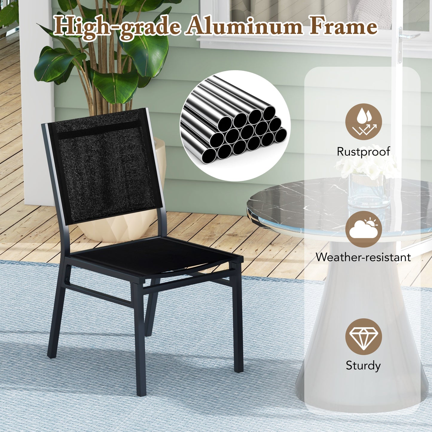 Patio Armless Chair with Breathable Seat and Backrest-2 Pieces