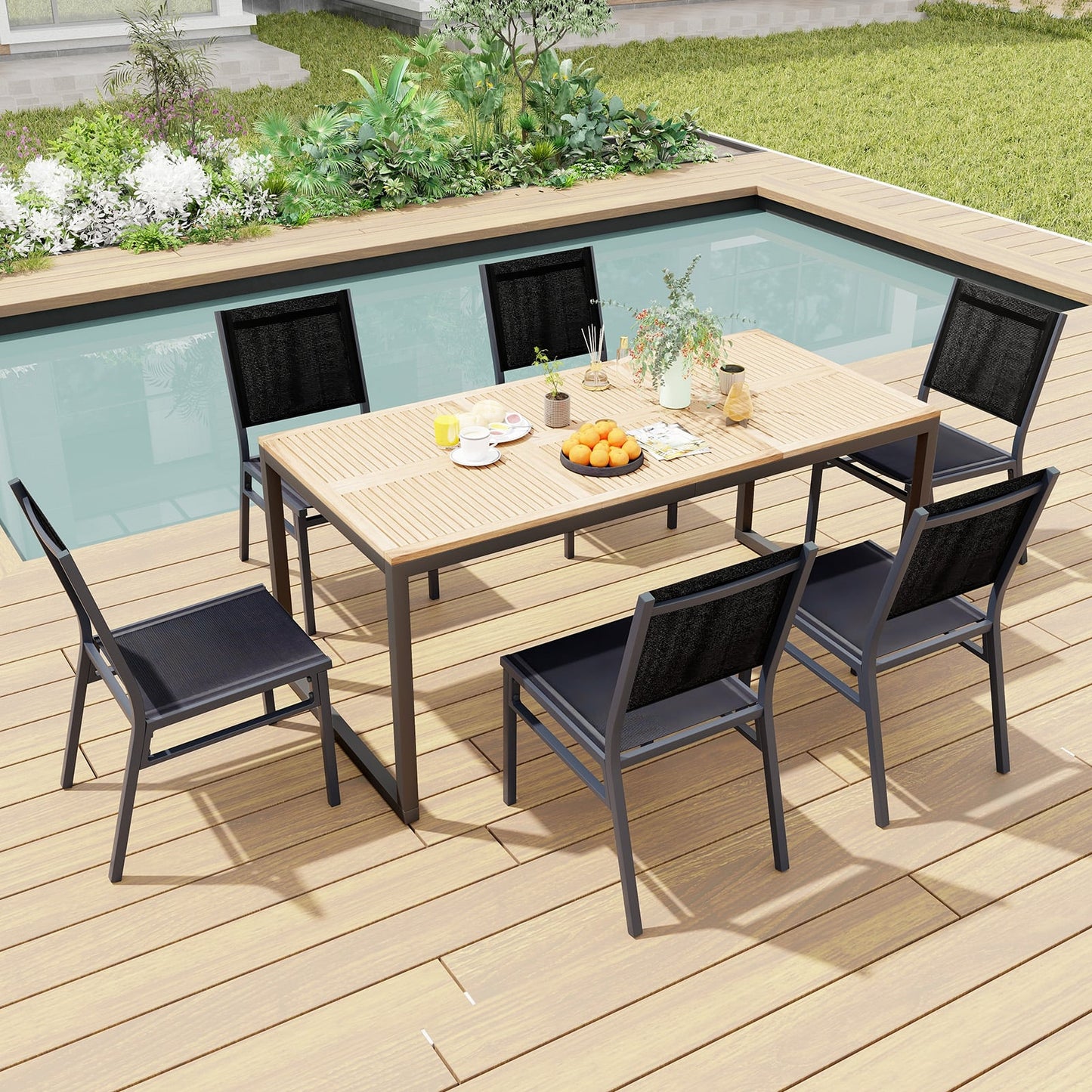 Patio Armless Chair with Breathable Seat and Backrest-4 pieces