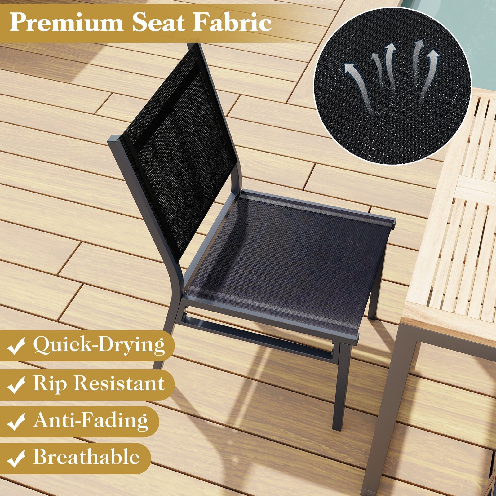 Patio Armless Chair with Breathable Seat and Backrest-4 pieces