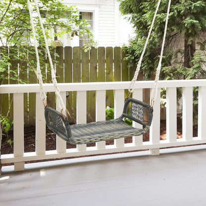 Patio Backless Rattan Swing Bench with Hanging Ropes