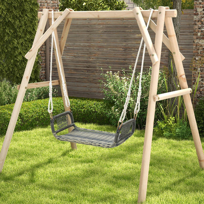 Patio Backless Rattan Swing Bench with Hanging Ropes
