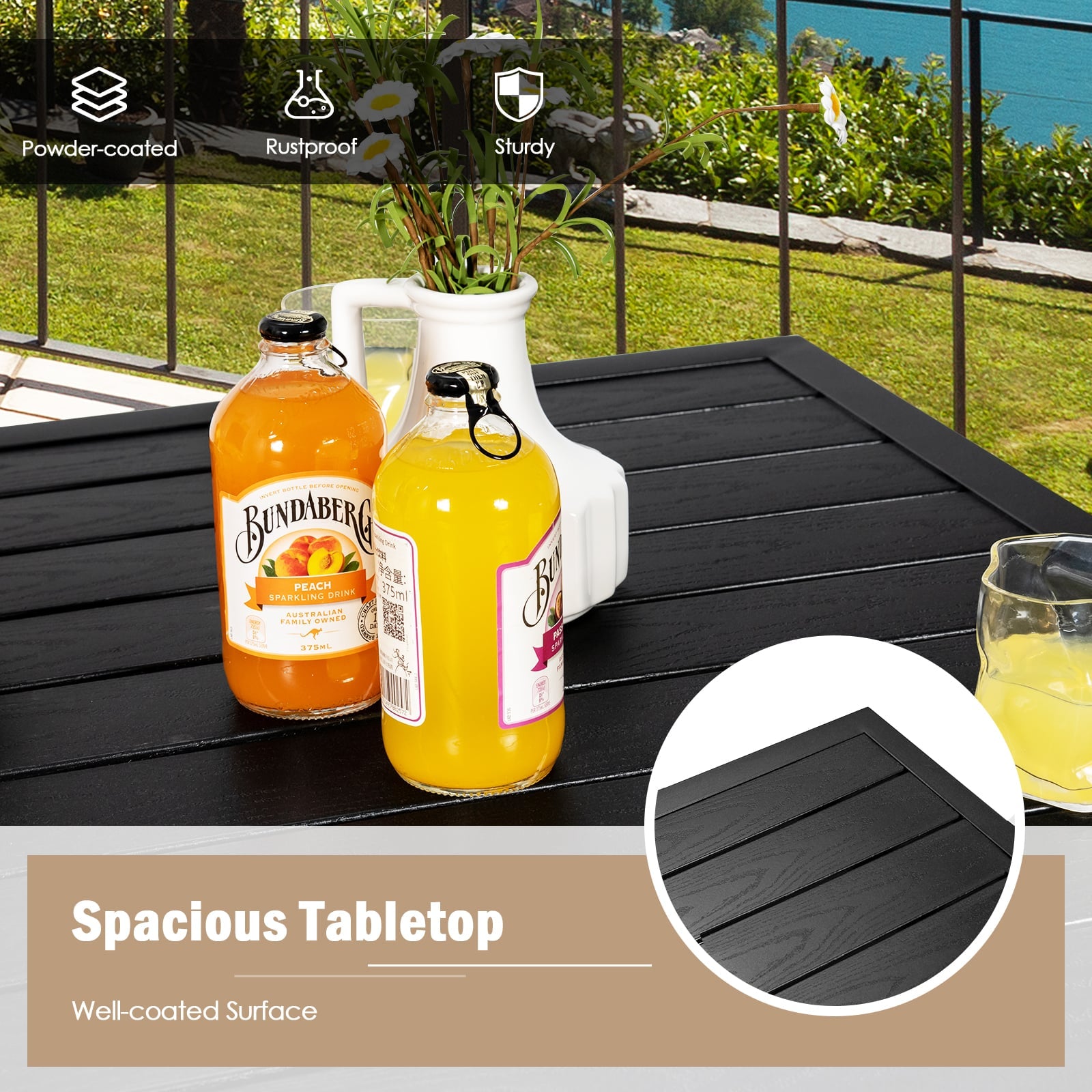 81 cm Patio Bar Height Table with Powder-Coated Tabletop