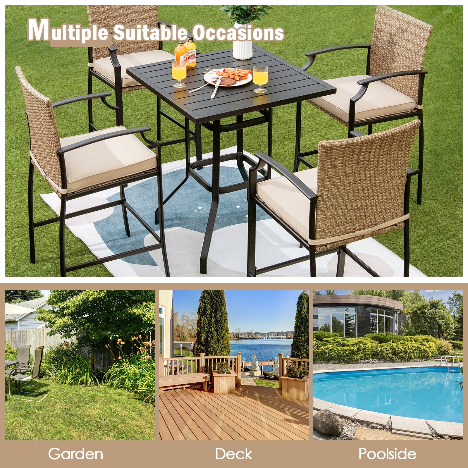 81 cm Patio Bar Height Table with Powder-Coated Tabletop