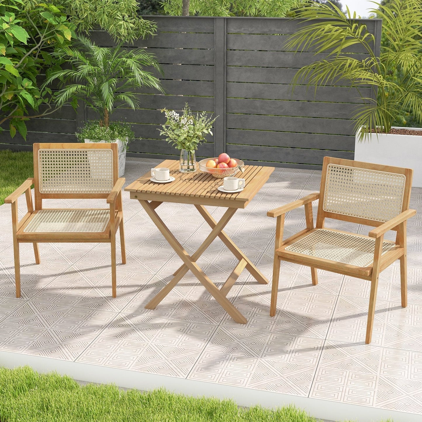 70 cm Patio Bistro Table with Slatted Tabletop Sturdy Wood Frame