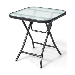 Patio Bistro Table Square Glass Side Table with Rustproof Frame