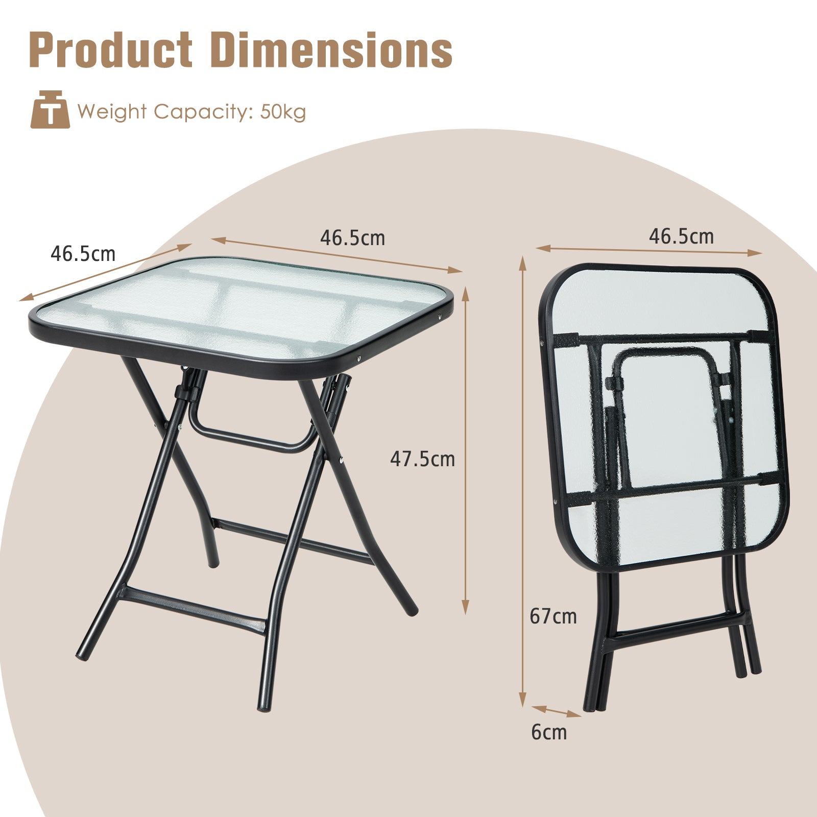 Patio Bistro Table Square Glass Side Table with Rustproof Frame