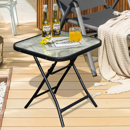 Patio Bistro Table Square Glass Side Table with Rustproof Frame