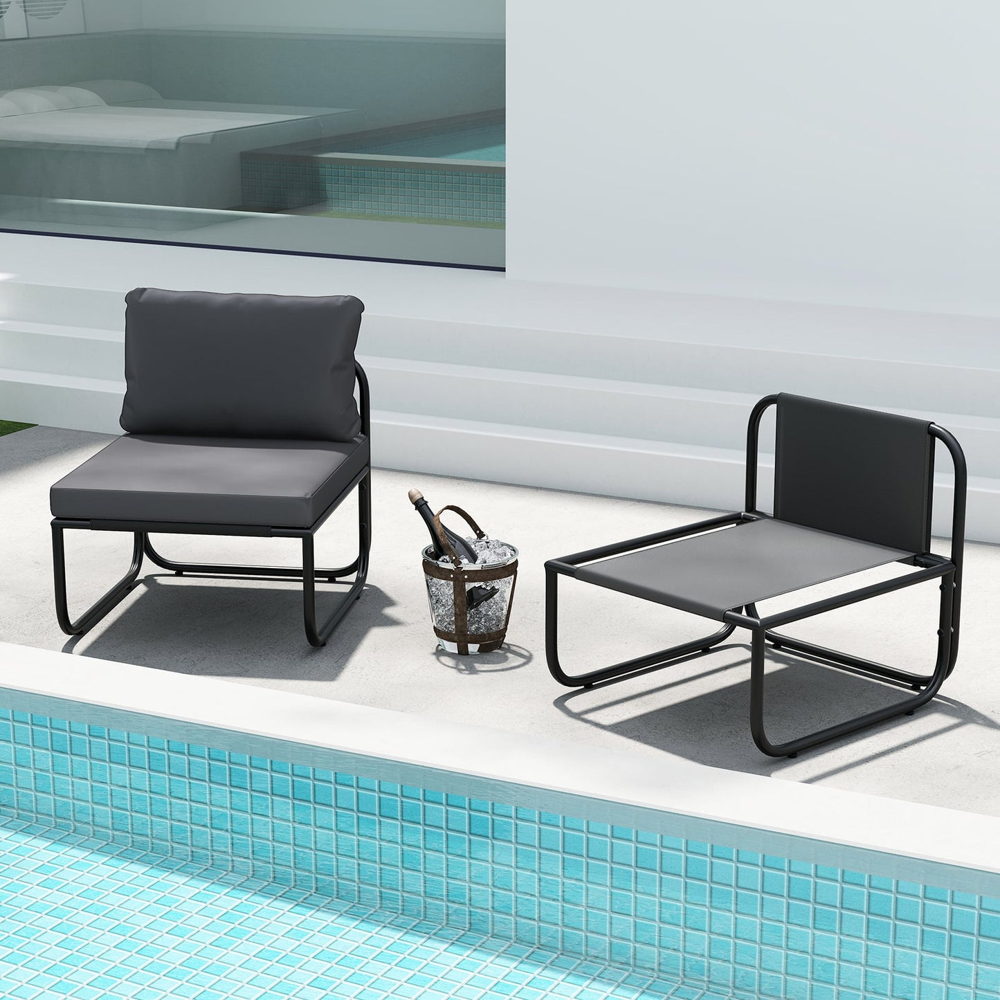 Patio Chairs Set of 2 with Removable Cushions and Adjustable Foot Pads-Grey