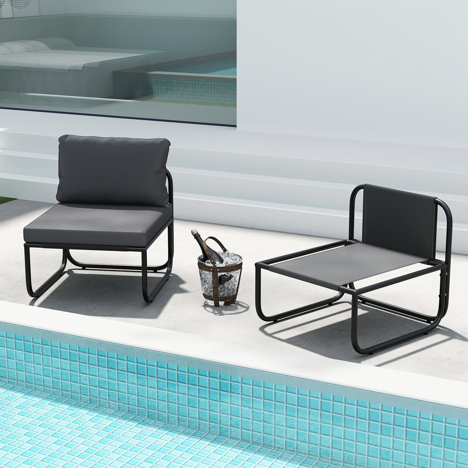 Patio Chairs Set of 2 with Removable Cushions and Adjustable Foot Pads-Grey