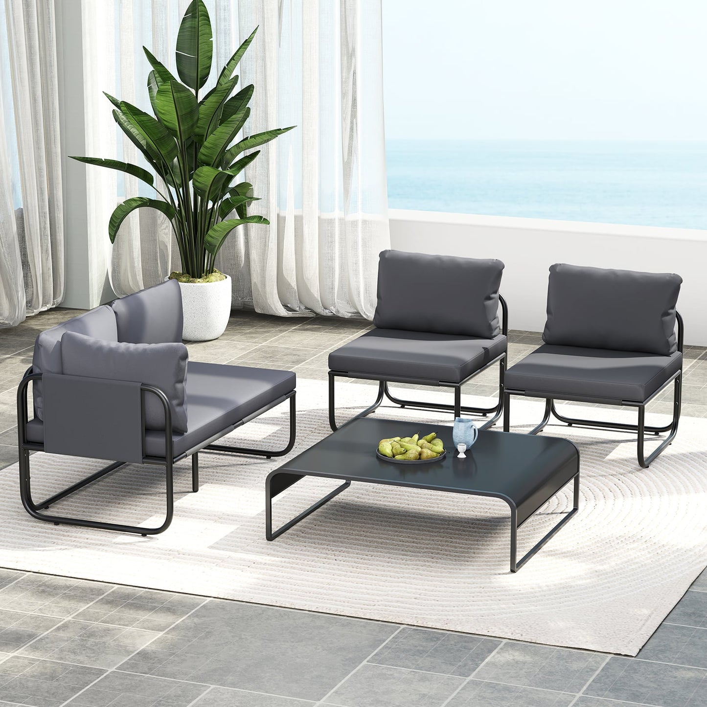 Patio Chairs Set of 2 with Removable Cushions and Adjustable Foot Pads-Grey