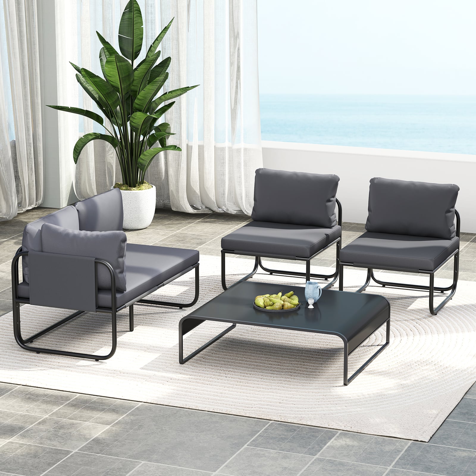Patio Chairs Set of 2 with Removable Cushions and Adjustable Foot Pads-Grey