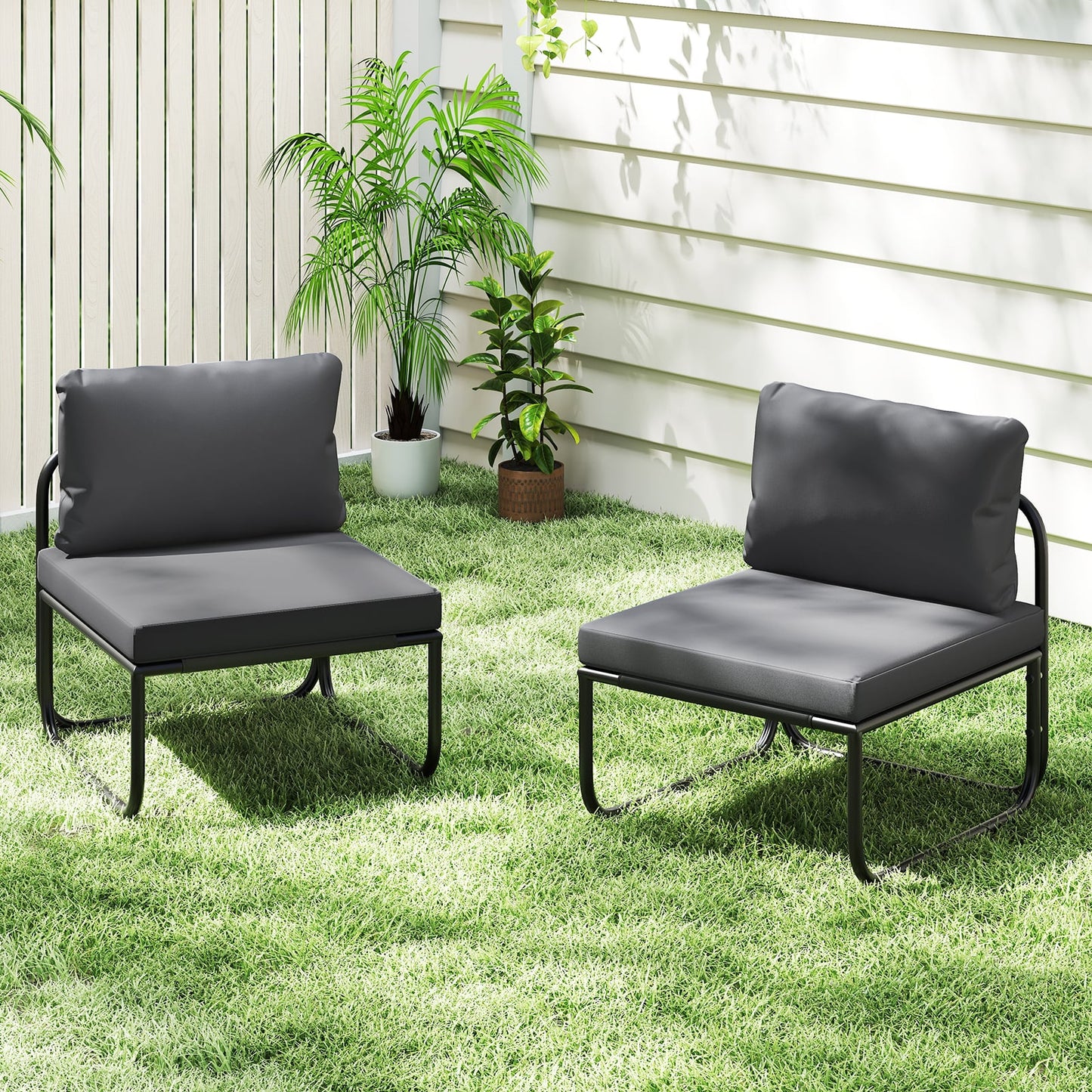 Patio Chairs Set of 2 with Removable Cushions and Adjustable Foot Pads-Grey