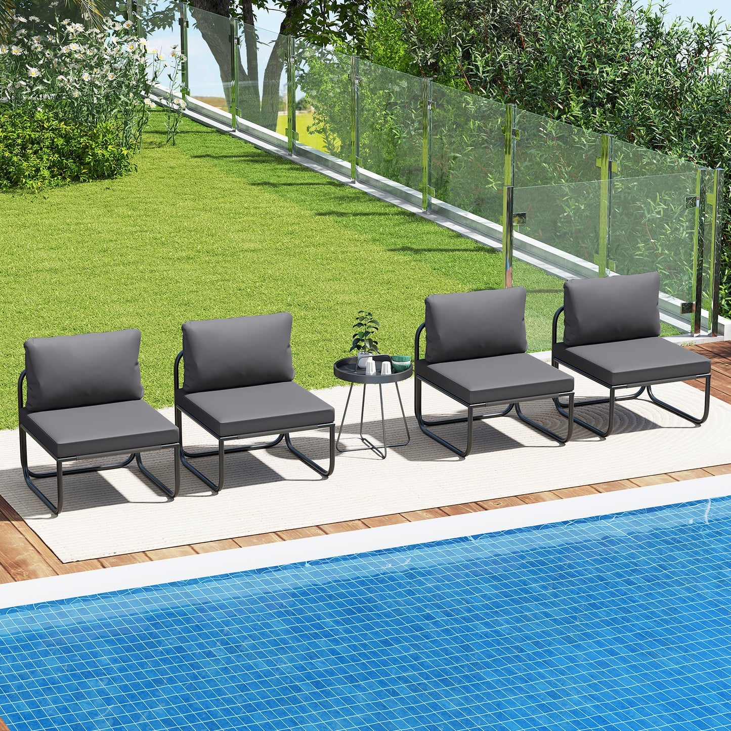 Patio Chairs Set of 2 with Removable Cushions and Adjustable Foot Pads-Grey