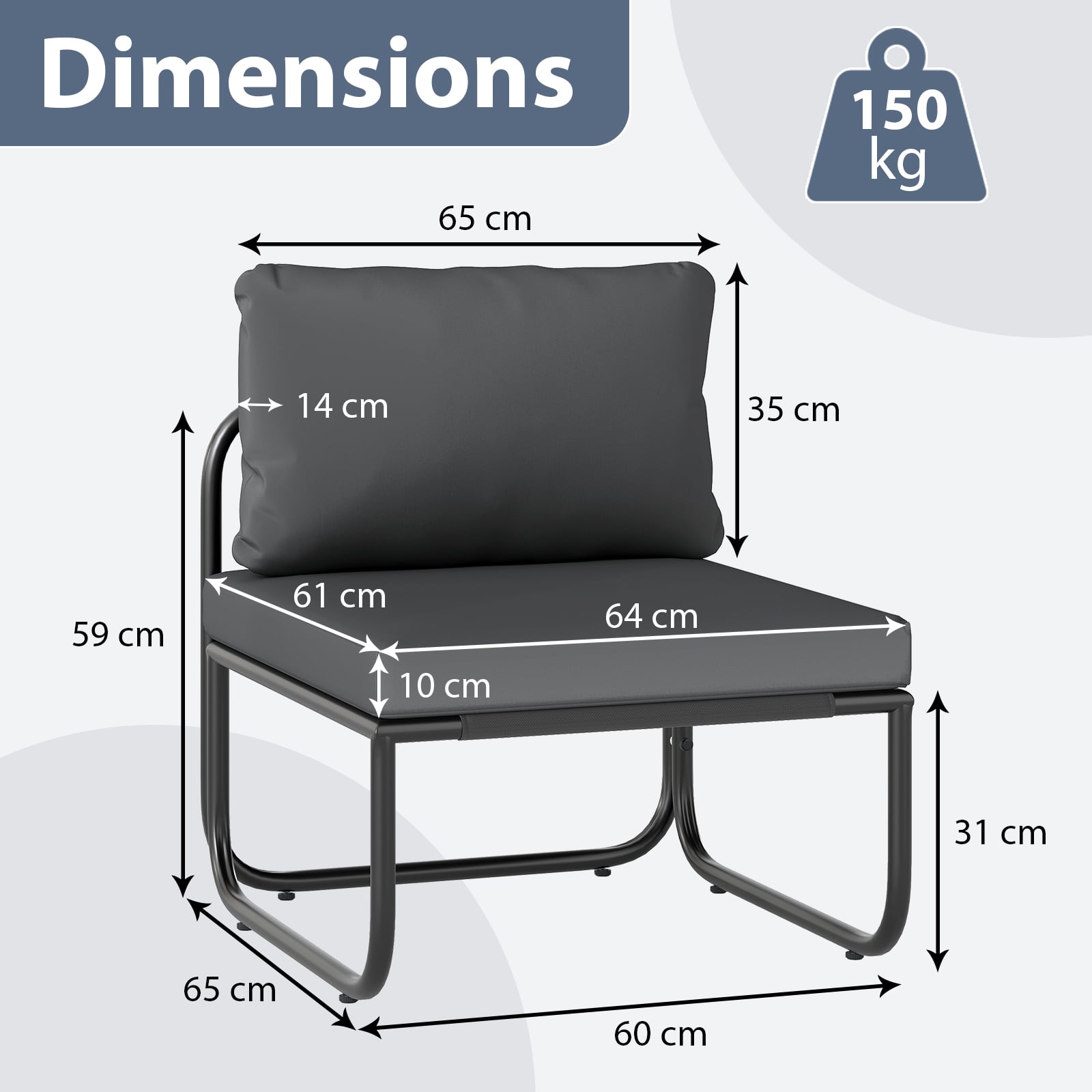 Patio Chairs Set of 2 with Removable Cushions and Adjustable Foot Pads-Grey