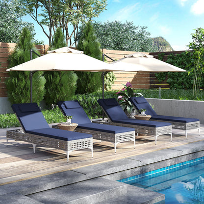 Patio Chaise Lounge PE Wicker Reclining Sun Lounger with 6-Level Adjustable Backrest-Navy-1 Piece