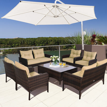 4 Pieces PE Rattan Patio Conversation Set-Yellow