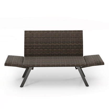 Patio Convertible Sofa for 2 Quick Dry Foam Padded Rattan Loveseat-Grey