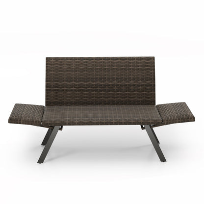 Patio Convertible Sofa for 2 Quick Dry Foam Padded Rattan Loveseat-Grey