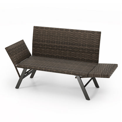 Patio Convertible Sofa for 2 Quick Dry Foam Padded Rattan Loveseat-Grey