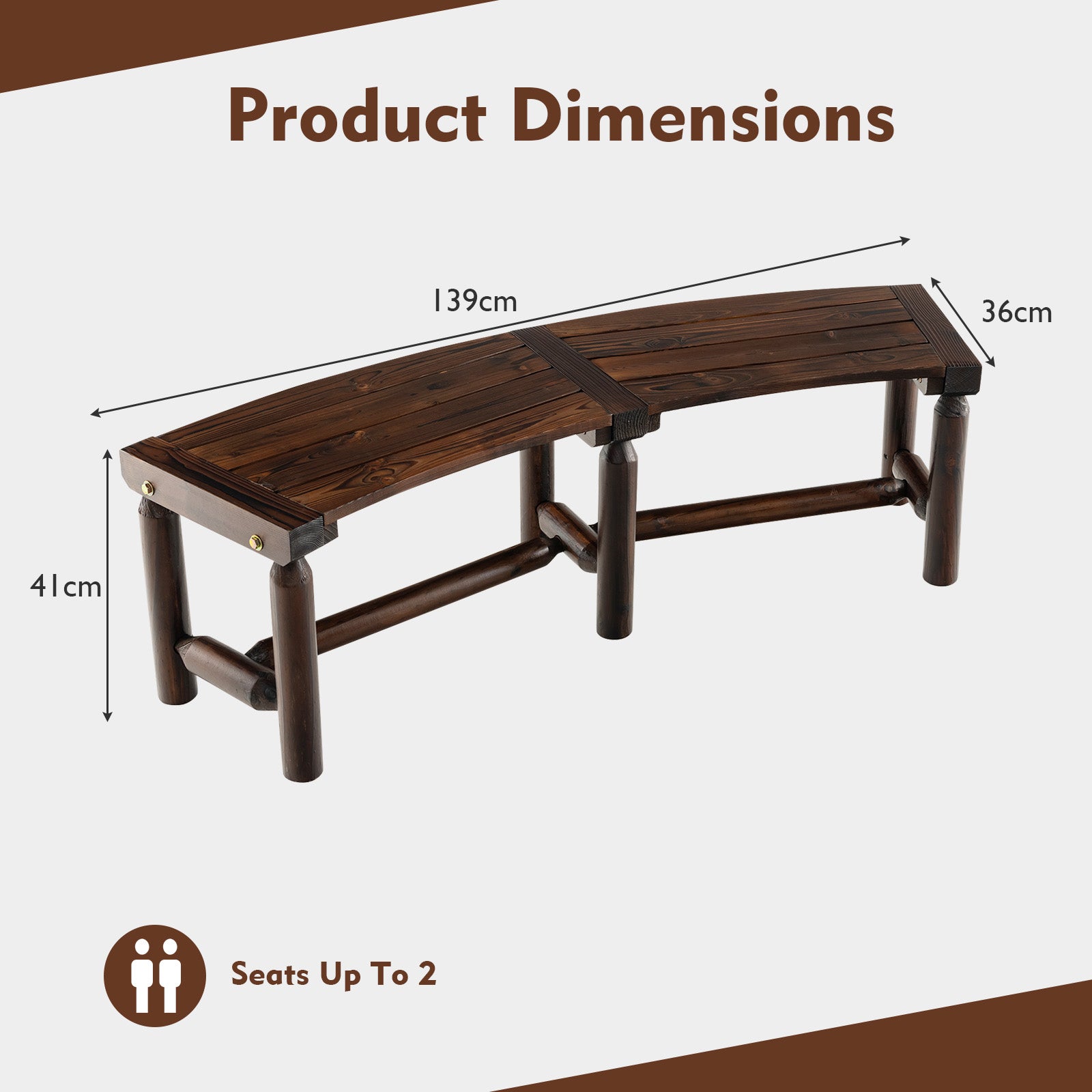 Patio Curved Bench Carbonized Wood Dining Bench for Round Table