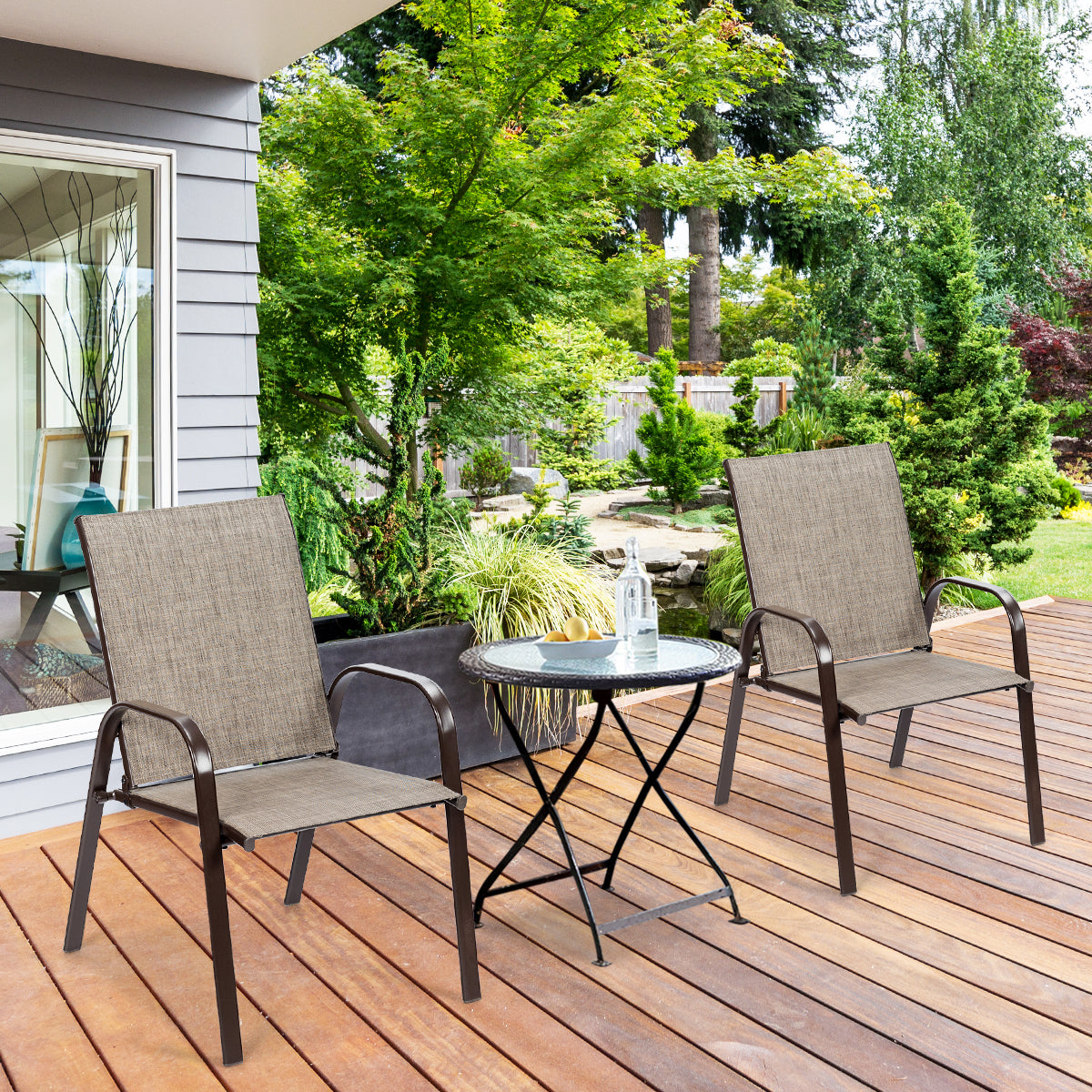 2 Piece Patio Outdoor Camping Chairs Set with Breathable Fabric-Grey