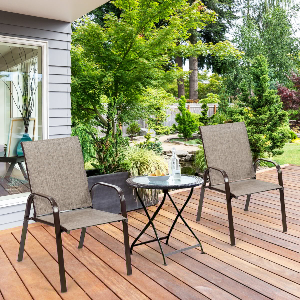 2 Piece Patio Outdoor Camping Chairs Set with Breathable Fabric-Grey