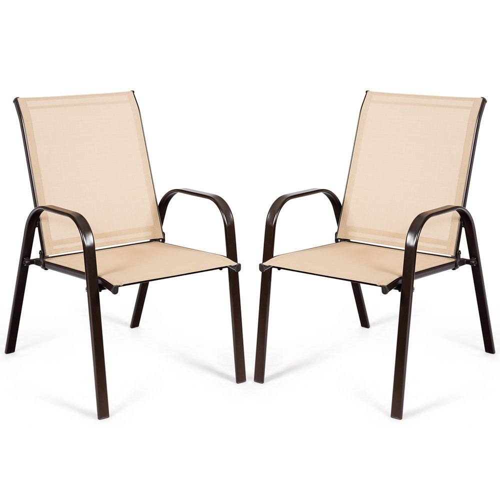 2 Piece Patio Outdoor Camping Chairs Set with Breathable Fabric-Coffee