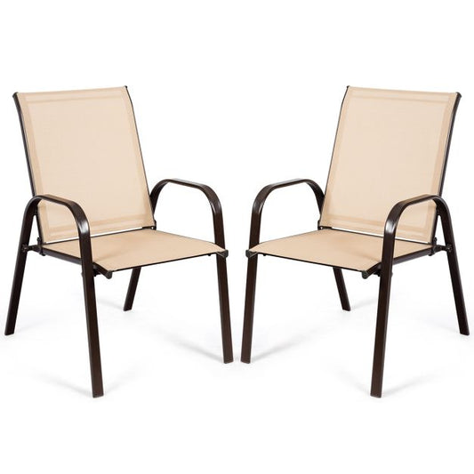 2 Pieces Patio Outdoor Dining Chair with Armrest-Beige