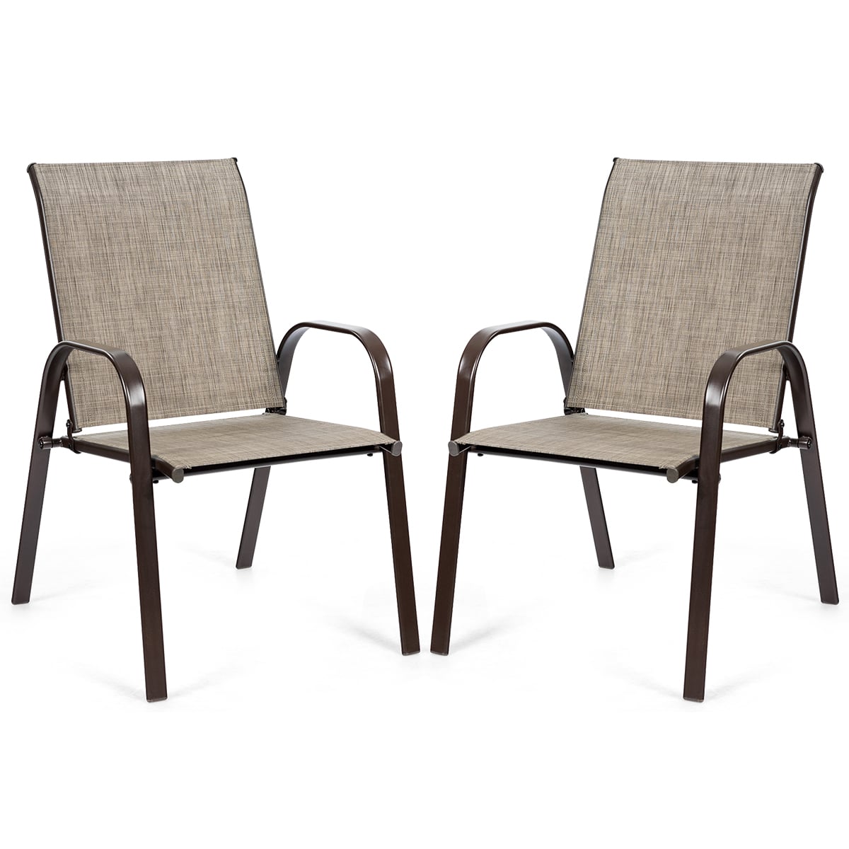 2 Piece Patio Outdoor Camping Chairs Set with Breathable Fabric-Grey