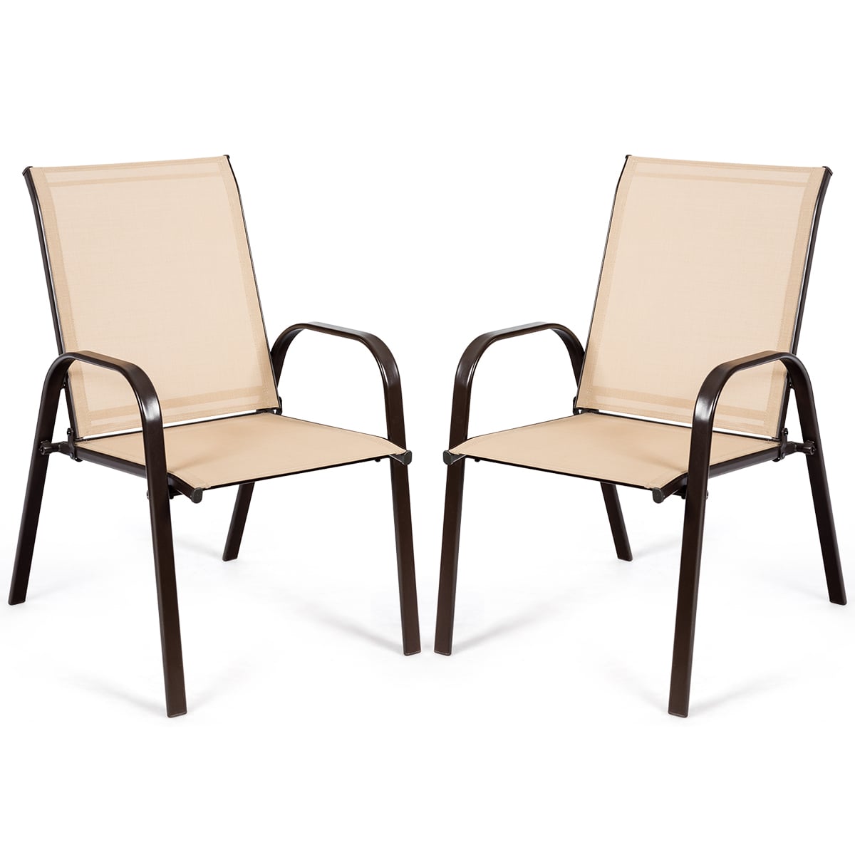 2 Piece Patio Outdoor Camping Chairs Set with Breathable Fabric-Coffee