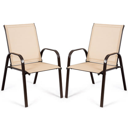 2 Piece Patio Outdoor Camping Chairs Set with Breathable Fabric-Coffee