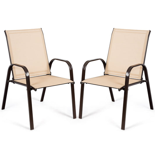 2 Piece Patio Outdoor Camping Chairs Set with Breathable Fabric-Coffee