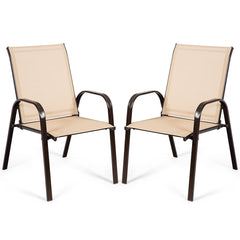 2 Piece Patio Outdoor Camping Chairs Set with Breathable Fabric-Coffee