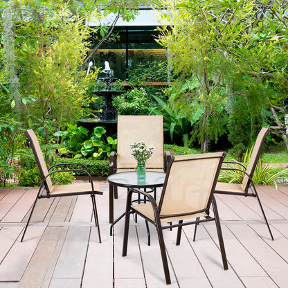 2 Piece Patio Outdoor Camping Chairs Set with Breathable Fabric-Coffee
