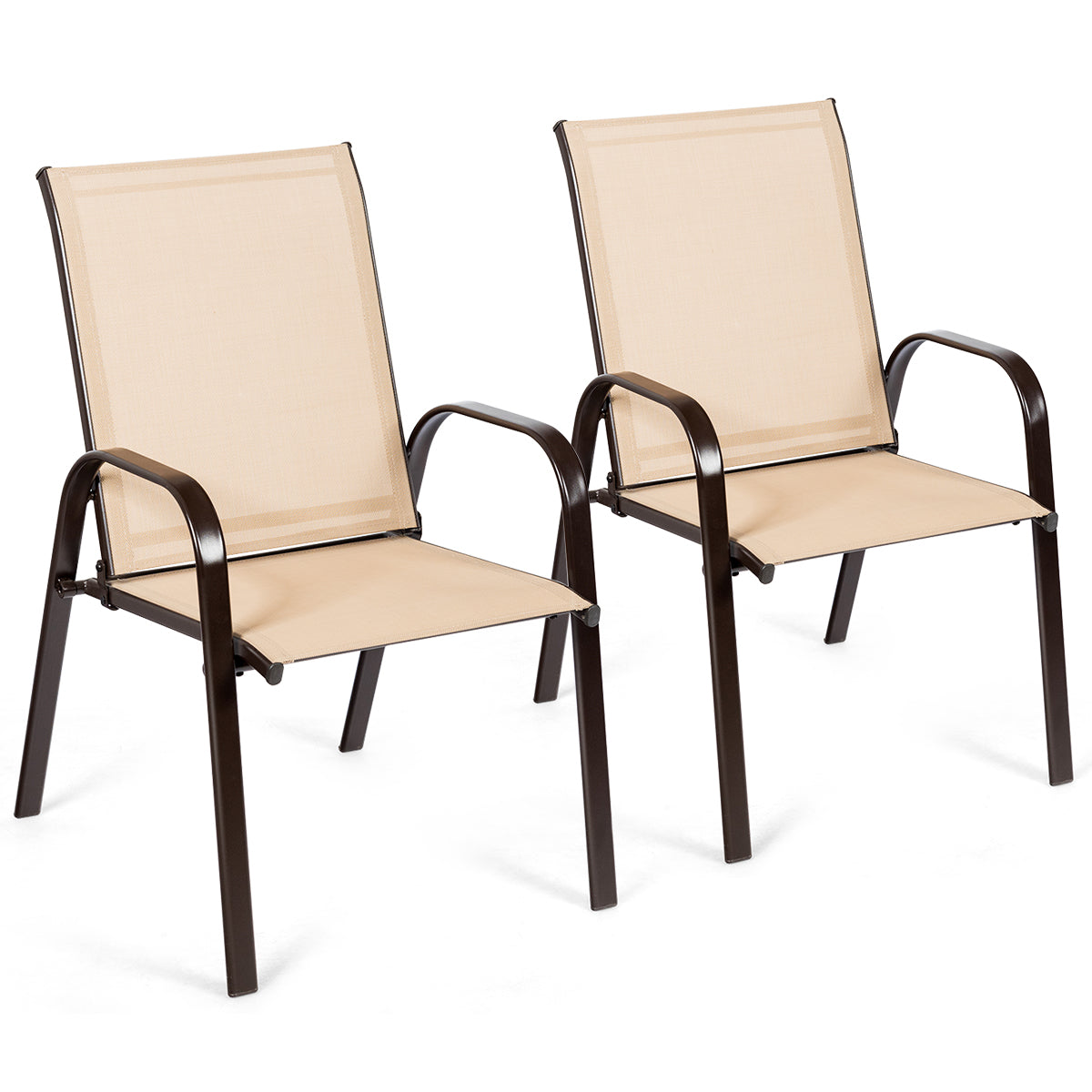 2 Piece Patio Outdoor Camping Chairs Set with Breathable Fabric-Coffee
